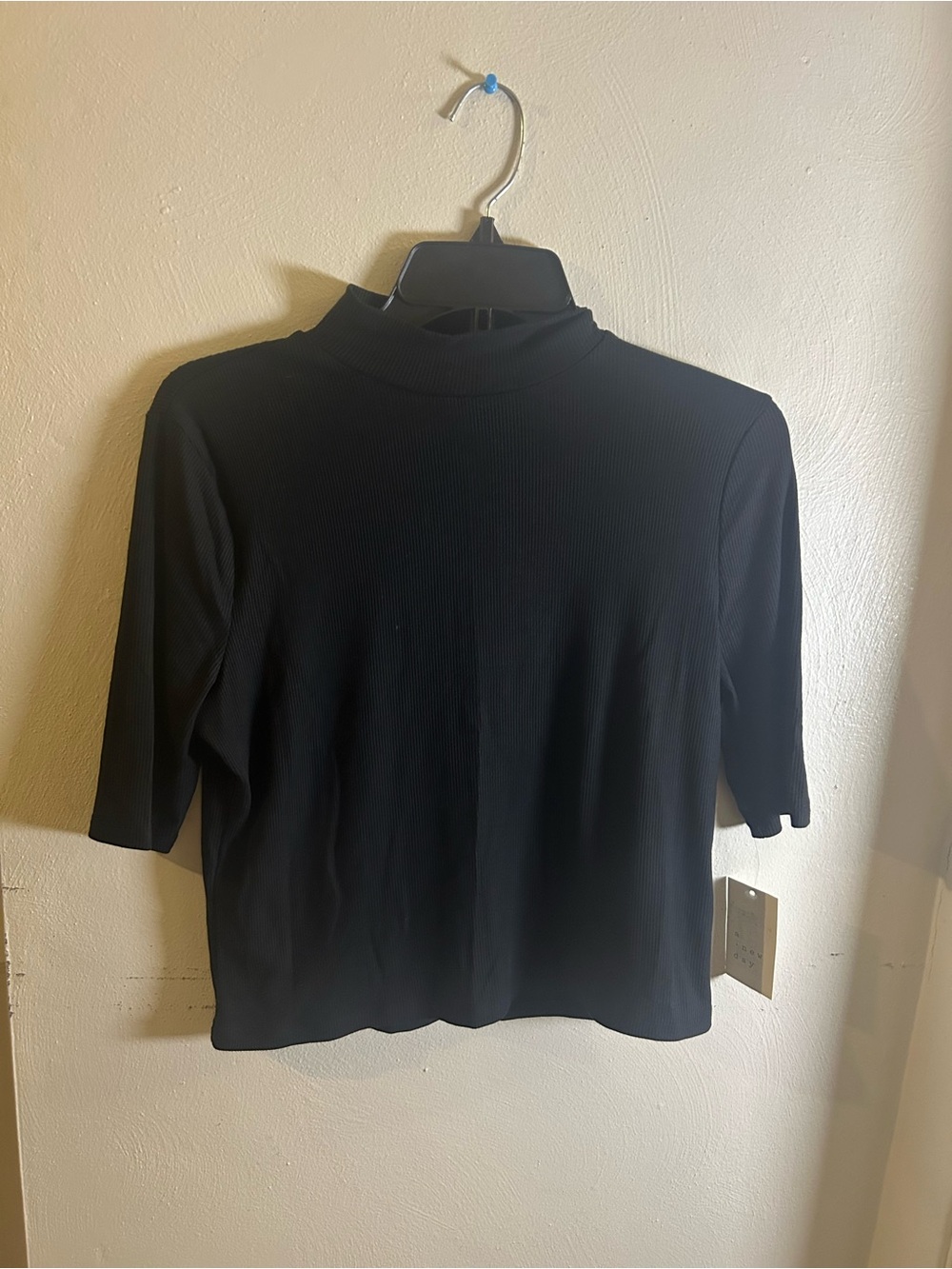 a new day Black Ribbed Mock Neck Short Sleeve Top